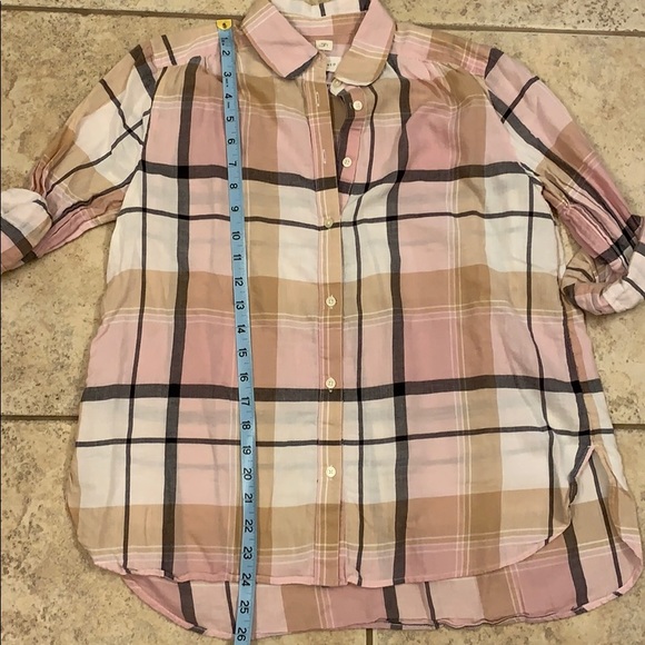 Loft Softened Pink Plaid Button Up Top Size S - Picture 5 of 7